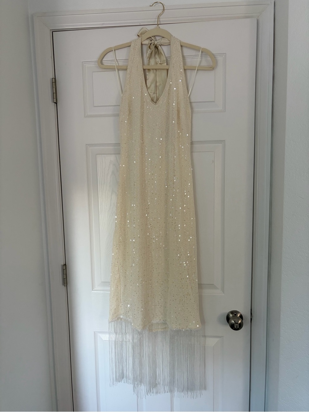12th Tribe Ivory Fringe Sequin Halter Dress - Picture 4 of 6